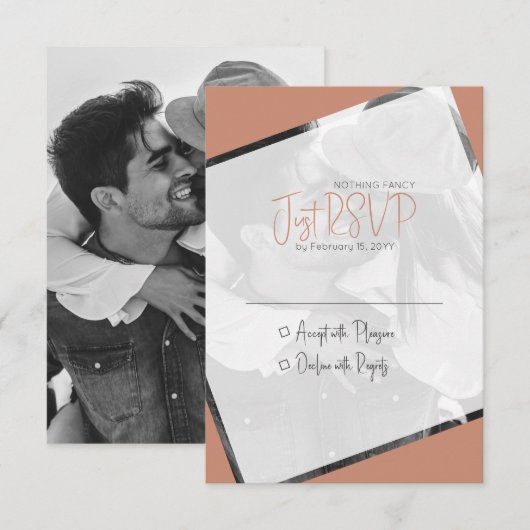 テラコッタミニマモダンリスカジュアルト結婚ズ 出欠カード (正面/裏面)