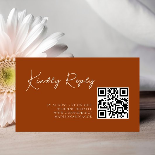 テラコッタミニマモダンリストQRコードウェディングRSVP エンクロージャーカード