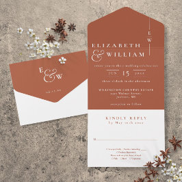 テラコッタミニマリストエレガントモノグラム結婚ズ オールインワン招待状