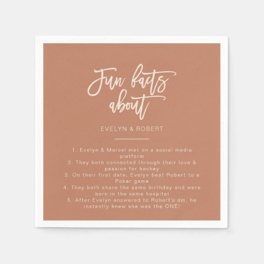 テラコッタミニマリストトリビアおもしろい事実結婚ズ スタンダードカクテルナプキン (正面)