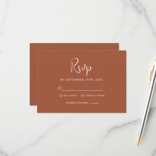テラコッタミニマリストモダンエレガントな結婚式 出欠カード (正面/裏面インサイチュ)