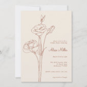 テラコッタミニマリストラインフローラブライダルシャワー 招待状 (正面)