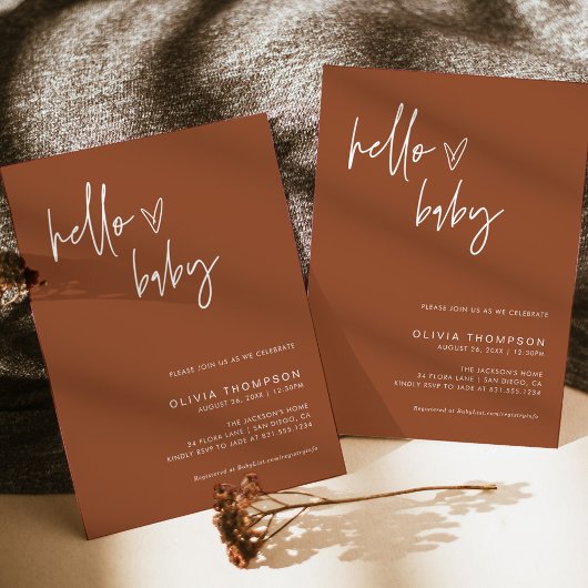 テラコッタミニマリスト赤ちゃんシャワー |男女兼用 | 招待状
