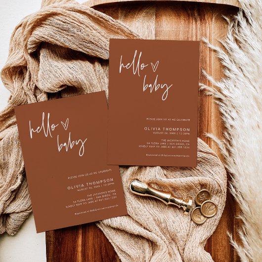 テラコッタミニマリスト赤ちゃんシャワー |男女兼用 | 招待状