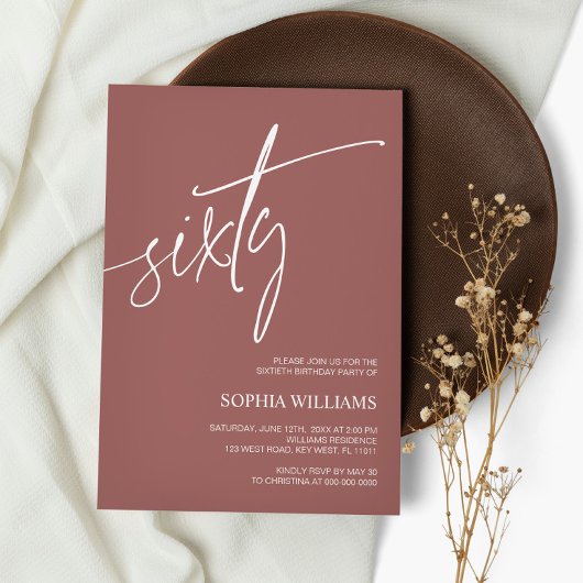 テラコッタミニマリスト60th誕生日招待状 招待状