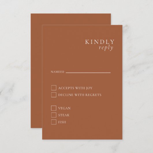 テラコッタミニマルエレガントリストRSVPカード エンクロージャーカード (正面/裏面)