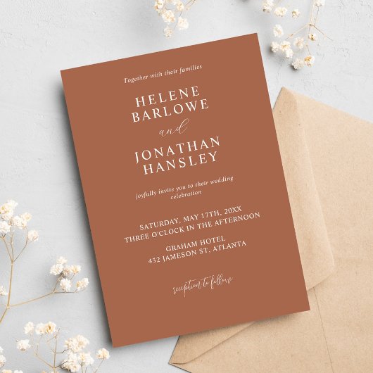 テラコッタミニマルクラシックリストエレガントウェディング 招待状