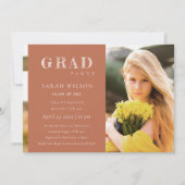 テラコッタミニマルクリーン写真卒業パーティー 招待状 (正面)