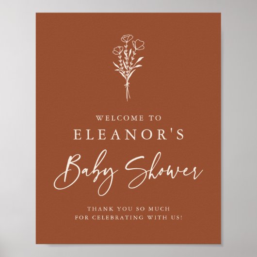テラコッタミニマルフローラブーケベビーシャワー ポスター (正面)