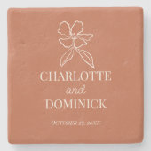 テラコッタミニマルフローラ結婚の装飾/好意 ストーンコースター (正面)
