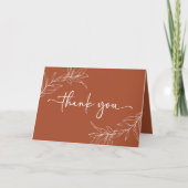 テラコッタミニマルミニマリストブランチ結婚リーフ サンキューカード (正面)
