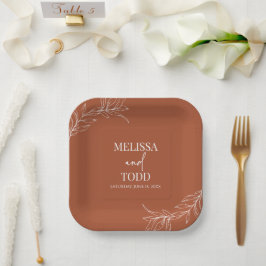 テラコッタミニマルミニマリストブランチ結婚リーフ ペーパープレート