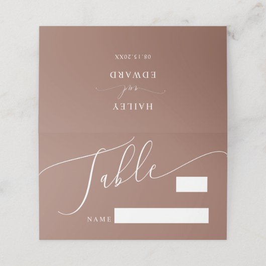 テラコッタミニマル結婚のテーブル番号 プレイスカード (外部開封)