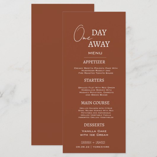 テラコッタミニマル1日リハーサル遠くにディナー メニュー (正面/裏面)