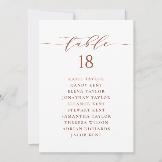 テラコッタミニマ結婚リストのシーティングプランカード 招待状 (正面)