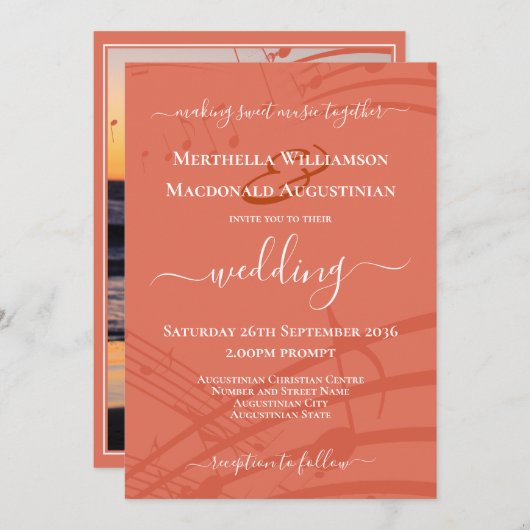 テラコッタミュージックノート結婚式招待状 招待状 (正面/裏面)