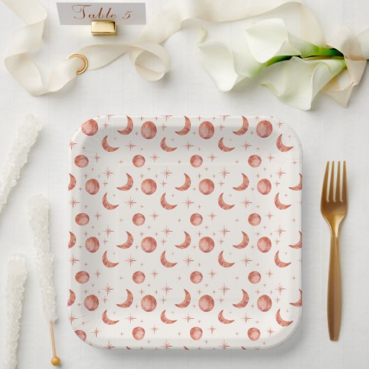 テラコッタムーンアンドスターズパーティー紙プレート ペーパープレート (ウェディング)