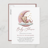 テラコッタムーンピンクテディベアーガールベイビーシャワー インビテーションポストカード (正面/裏面)