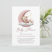 テラコッタムーンピンクテディベアーガールベイビーシャワー 招待状 (スタンド正面)