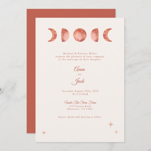 テラコッタムーンフェイズボホ結婚式招待状 招待状 (正面/裏面)