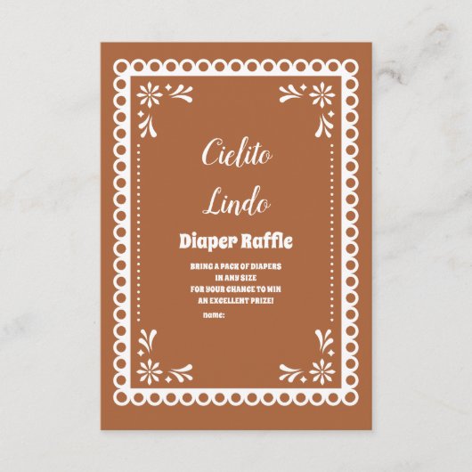 テラコッタメキシカンシエリートリンドおむつラッフル エンクロージャーカード (正面)