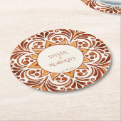 テラコッタメキシコタラベラ結婚式の引き出物カスタム ラウンドペーパーコースター (アングル)