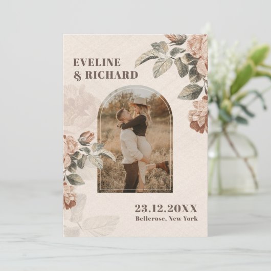 テラコッタモダンの花アーチセージ緑離れの 招待状 (スタンド正面)