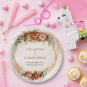 テラコッタモダンの花バーガンディのパンパ緑 ペーパープレート (パーティー)