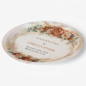 テラコッタモダンの花バーガンディのパンパ緑 ペーパープレート (アングル)