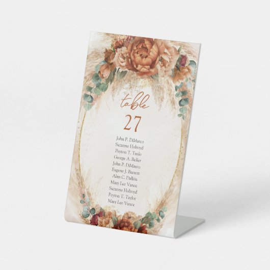 テラコッタモダンの花バーガンディのパンパ緑 台座サイン (正面)