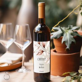 テラコッタモダンの葉のスケッチ ワインラベル