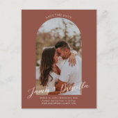 テラコッタモダンアーチ写真結婚式招待状 ポストカード (正面)