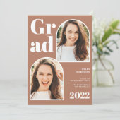 テラコッタモダンアーチ3枚の写真の卒業式 招待状 (スタンド正面)