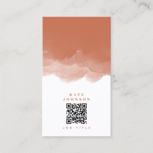 テラコッタモダンウォーター色QRコードソーシャルメディア 名刺 (正面)