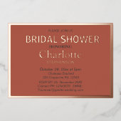 テラコッタモダンクラシックブライダルシャワーバラ金ゴールド 箔招待状 (正面)