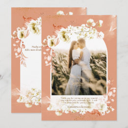 テラコッタモダンコーラルフローラ写真ありがとう サンキューカード