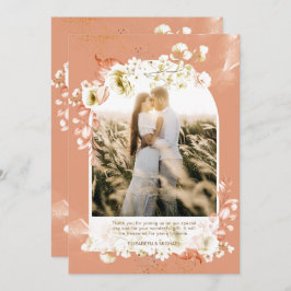 テラコッタモダンコーラルフローラ写真ありがとう サンキューカード