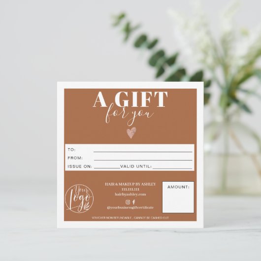 テラコッタモダンスクエアギフト証明書のロゴ (スタンド正面)