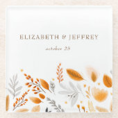 テラコッタモダンスクリプトエレガント秋の結婚式 ガラスコースター (正面)