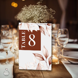 テラコッタモダンスケッチされた葉 テーブルナンバー