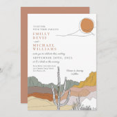 テラコッタモダンデザートラインアート結婚ズ 招待状 (正面/裏面)