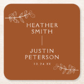 テラコッタモダンバーンオレンジボホー結婚ズナプキン スクエアペーパーコースター (正面)