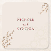 テラコッタモダンバーンスオレンジボホ結婚ズ スクエアペーパーコースター (正面)