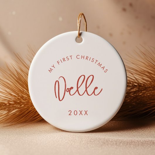 テラコッタモダンフォントベビー初めてのクリスマス写真 セラミックオーナメント