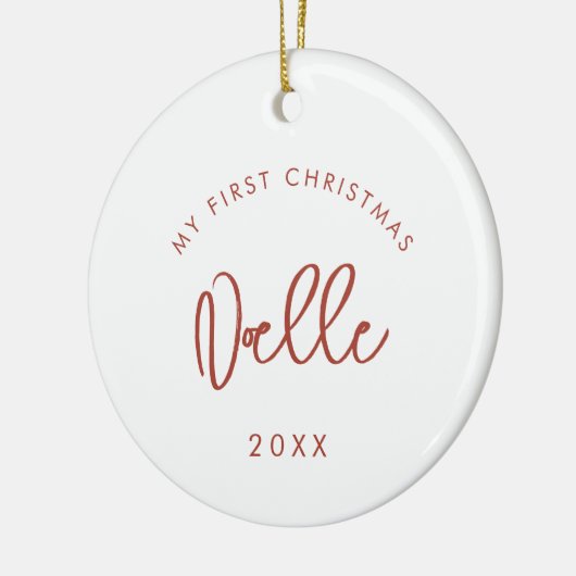 テラコッタモダンフォントベビー初めてのクリスマス写真 セラミックオーナメント (左)