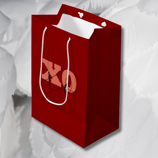 テラコッタモダンブラックXOXOバレンタインギフトラベル ミディアムペーパーバッグ