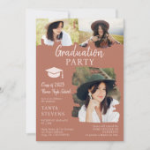 テラコッタモダンブラッシュストローク3枚の写真卒業 招待状 (正面)