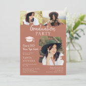 テラコッタモダンブラッシュストローク3枚の写真卒業 招待状 (スタンド正面)