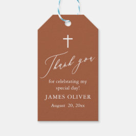 テラコッタモダンホワイトクロスバプテスマのギフトラベル ギフトタグ