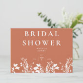 テラコッタモダンホワイトワイルドフラワーブライダルシャワー 招待状 (スタンド正面)